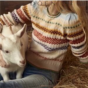 DOEN Brynn Fair Isle Cream Monte Rosa Recycled Cashmere Sweater - XL NWT